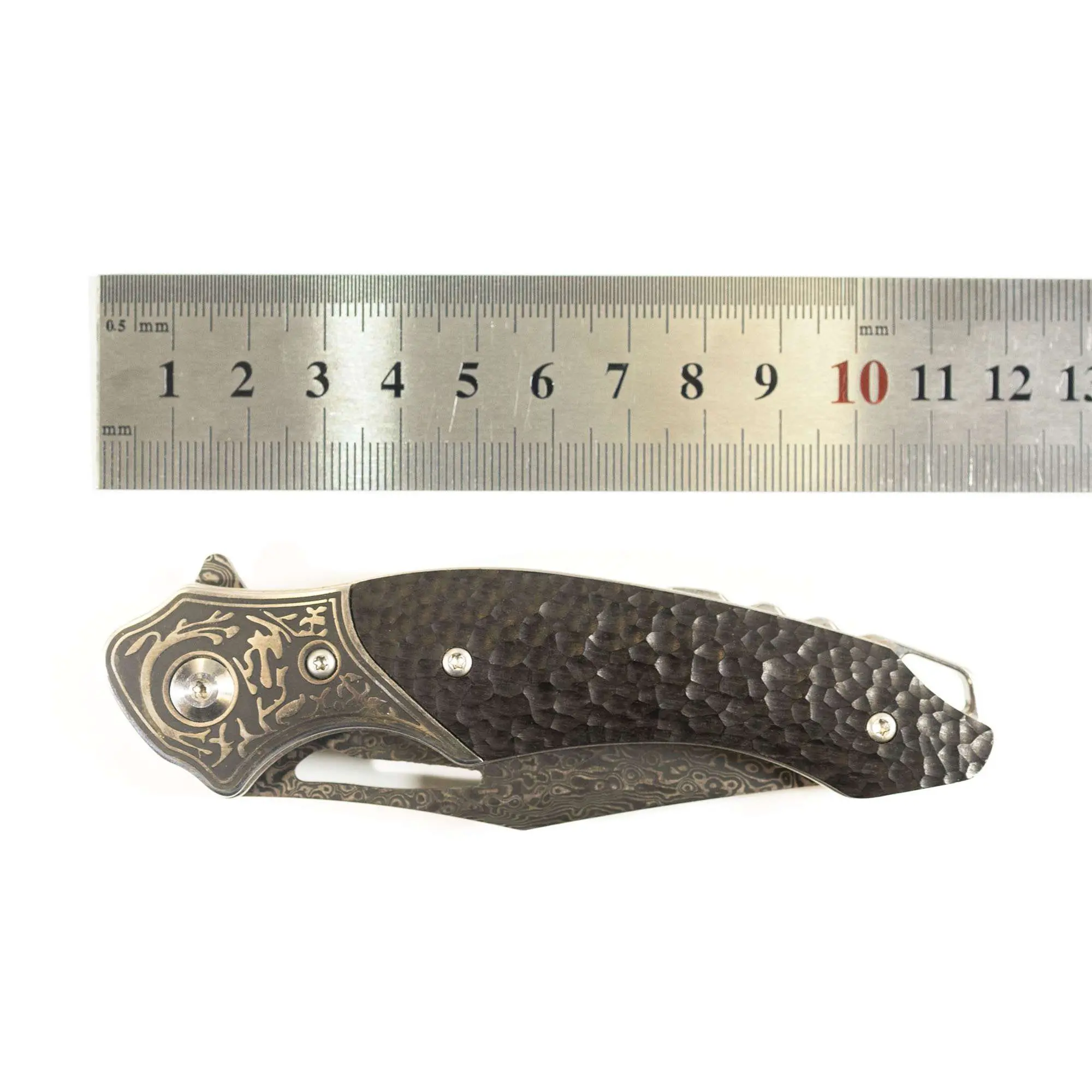 TOSAHWI Handmade Damascus Steel Folding Knife with Textured Purple Ebony Handle - Image 12