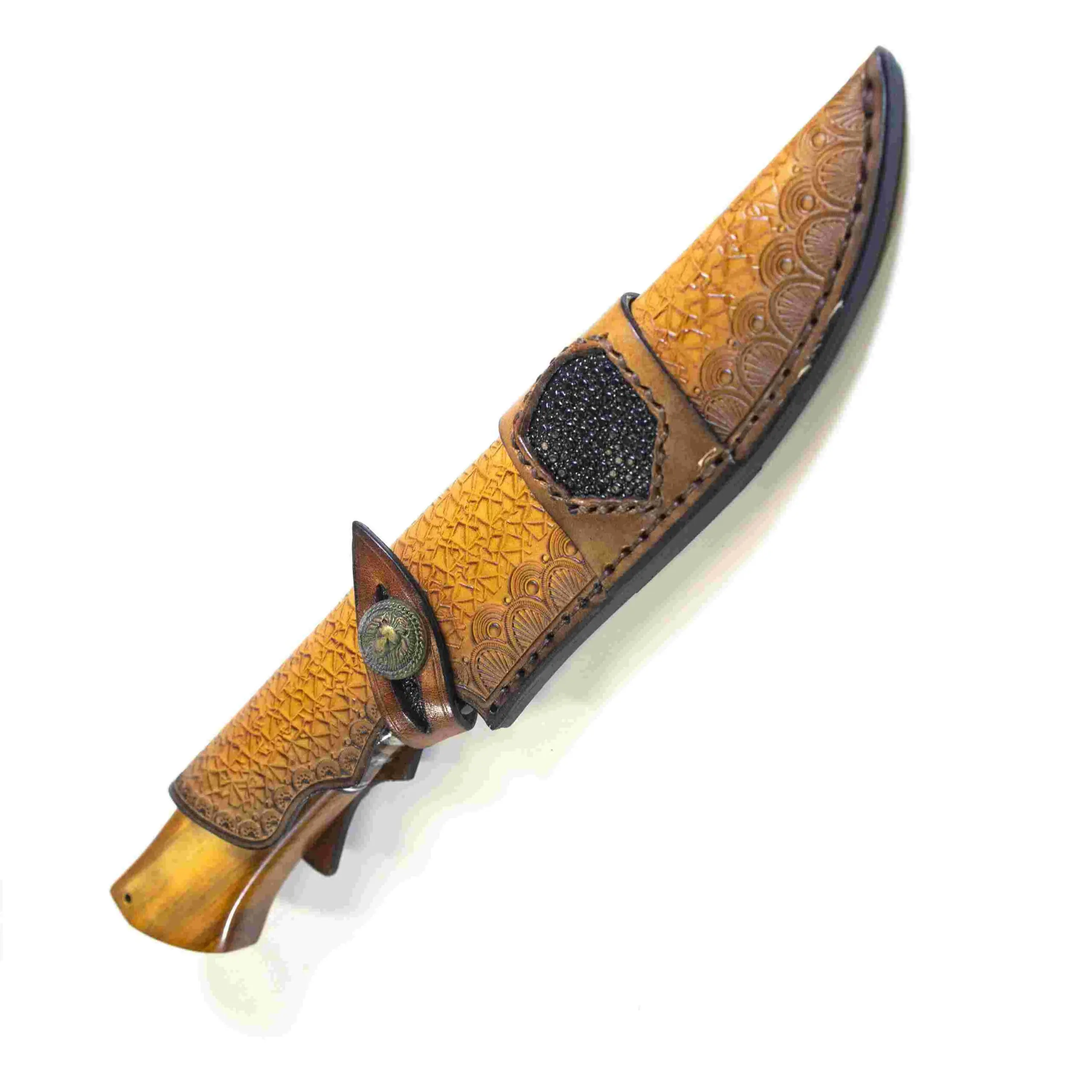 TOSAHWI Handmade M390 Steel Fixed Blade Knife with Desert Handle and Tooth Stone Accent - Image 4