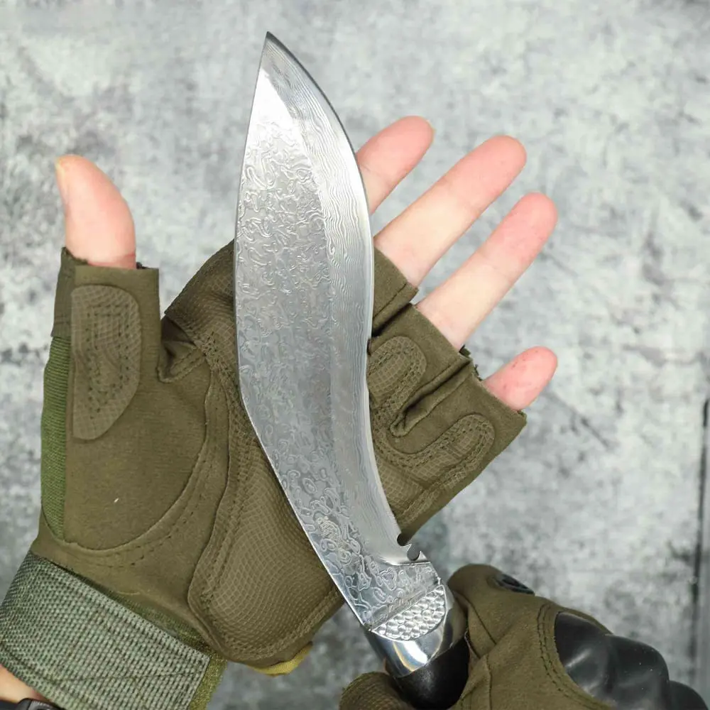 TOSAHWI Handmade Dark Sandalwood Handle Damascus Steel Hunting Kukri Knife - Image 9