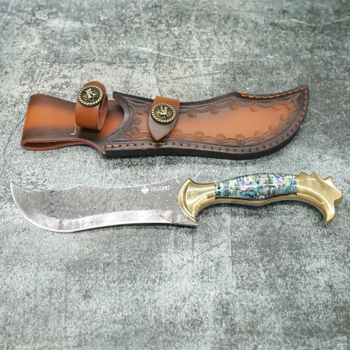 Tosahwi Handmade Abalone Shells Handle Damascus Steel Bowie Knife - Image 3