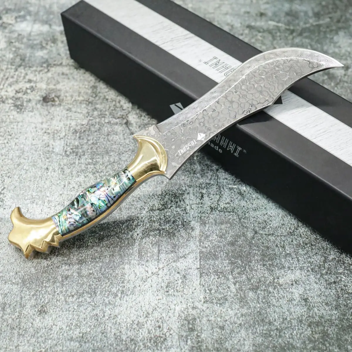 Tosahwi Handmade Abalone Shells Handle Damascus Steel Bowie Knife - Image 4