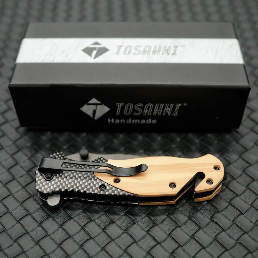 Tosahwi Carbon Fiber Wood Splicing Handle Outdoor Multifunctional EDC Pocket Knife - Image 6