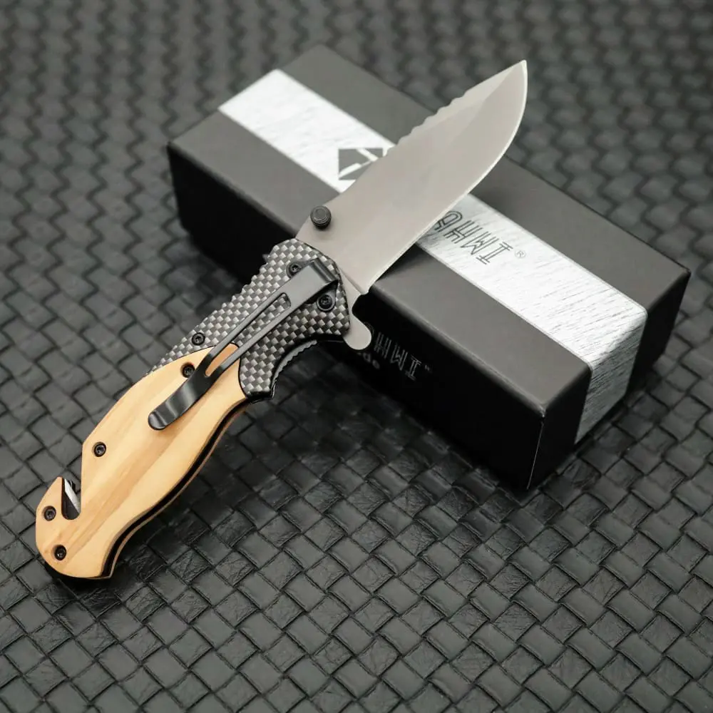 Tosahwi Carbon Fiber Wood Splicing Handle Outdoor Multifunctional EDC Pocket Knife - Image 3
