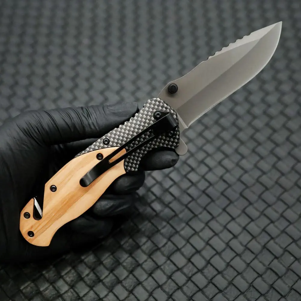 Tosahwi Carbon Fiber Wood Splicing Handle Outdoor Multifunctional EDC Pocket Knife - Image 8