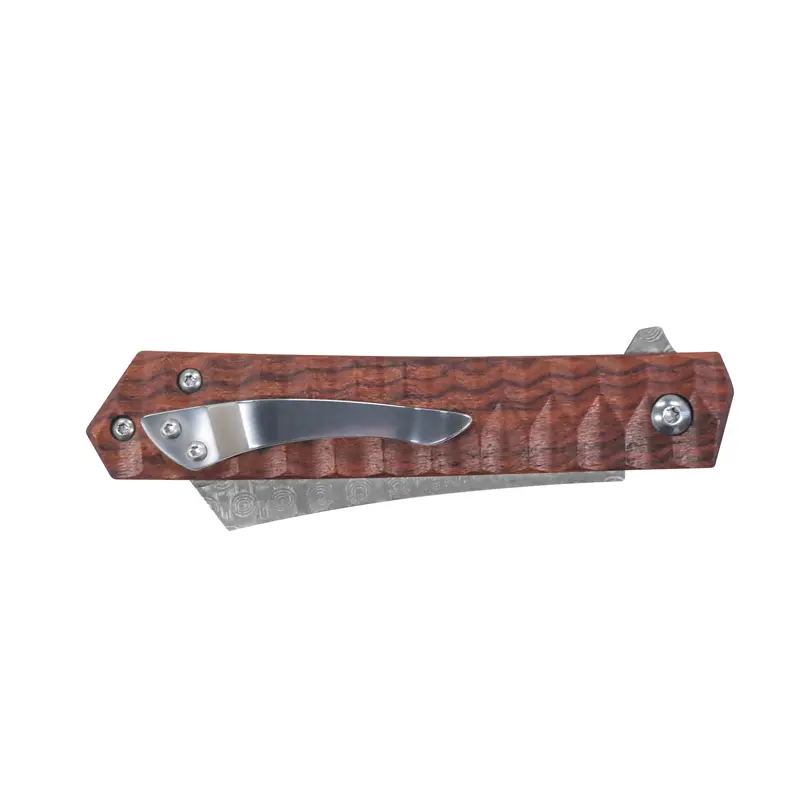 Tosahwi Damascus Steel Cleaver Blade Pocket Knife With Rosewood Handle - Image 2