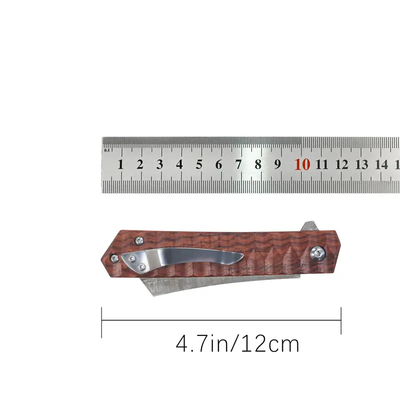 Tosahwi Damascus Steel Cleaver Blade Pocket Knife With Rosewood Handle - Image 3