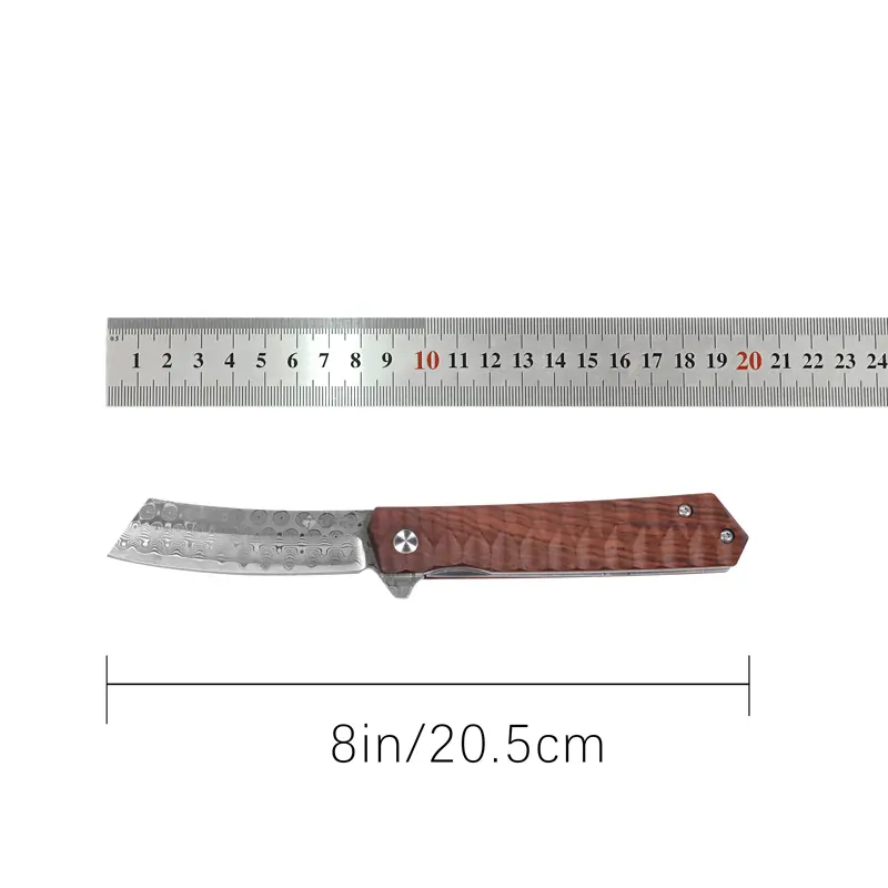 Tosahwi Damascus Steel Cleaver Blade Pocket Knife With Rosewood Handle - Image 4