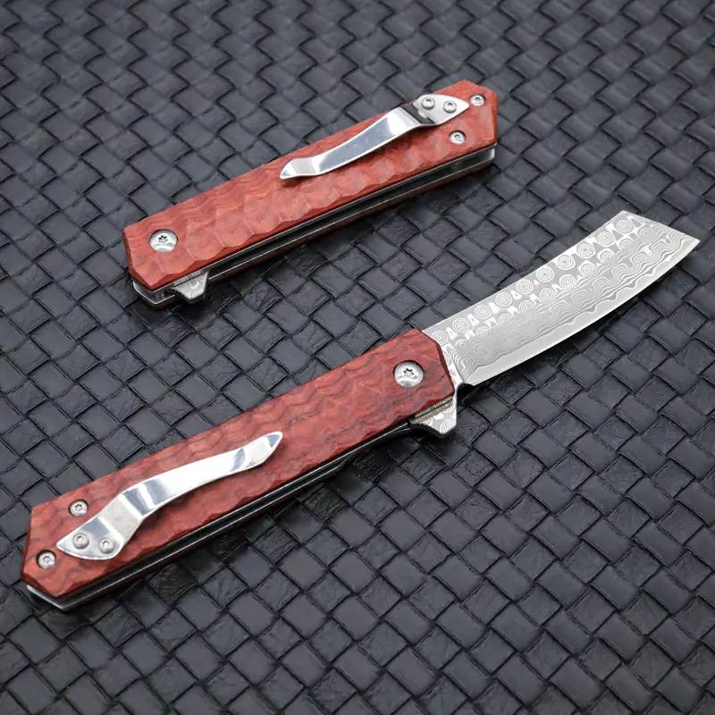 Tosahwi Damascus Steel Cleaver Blade Pocket Knife With Rosewood Handle - Image 6