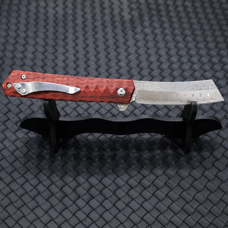 Tosahwi Damascus Steel Cleaver Blade Pocket Knife With Rosewood Handle - Image 8