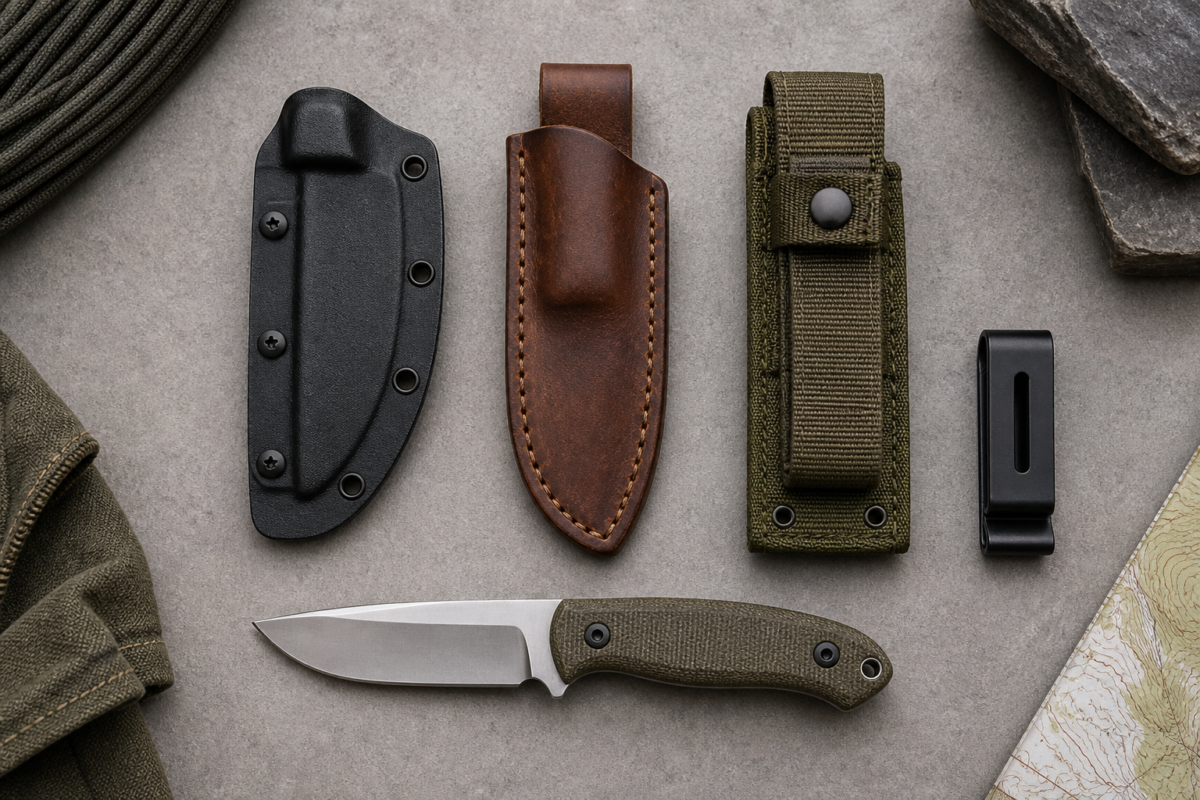 Kydex leather and nylon fixed blade knife sheath comparison