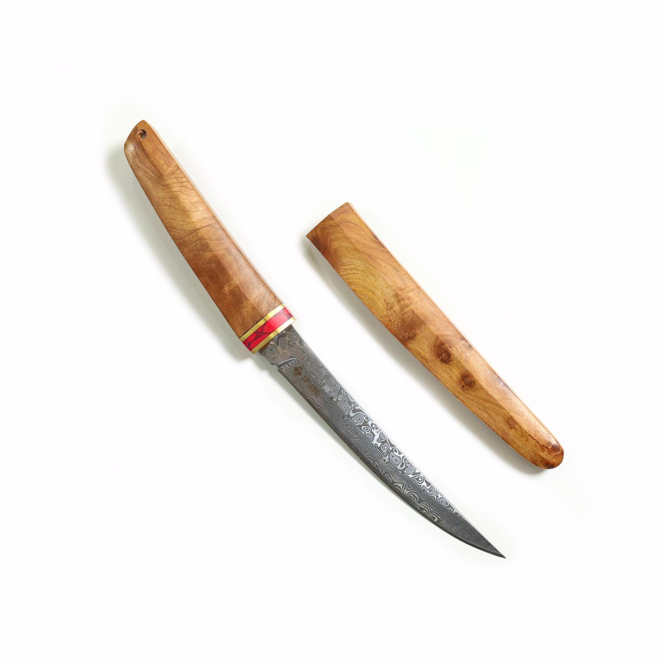 TOSAHWI Cypresswood Handle Damascus Steel Fixed Blades Tanto Knife