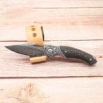 TOSAHWI Handmade Damascus Steel Folding Knife with Textured Purple Ebony Handle - Image 7