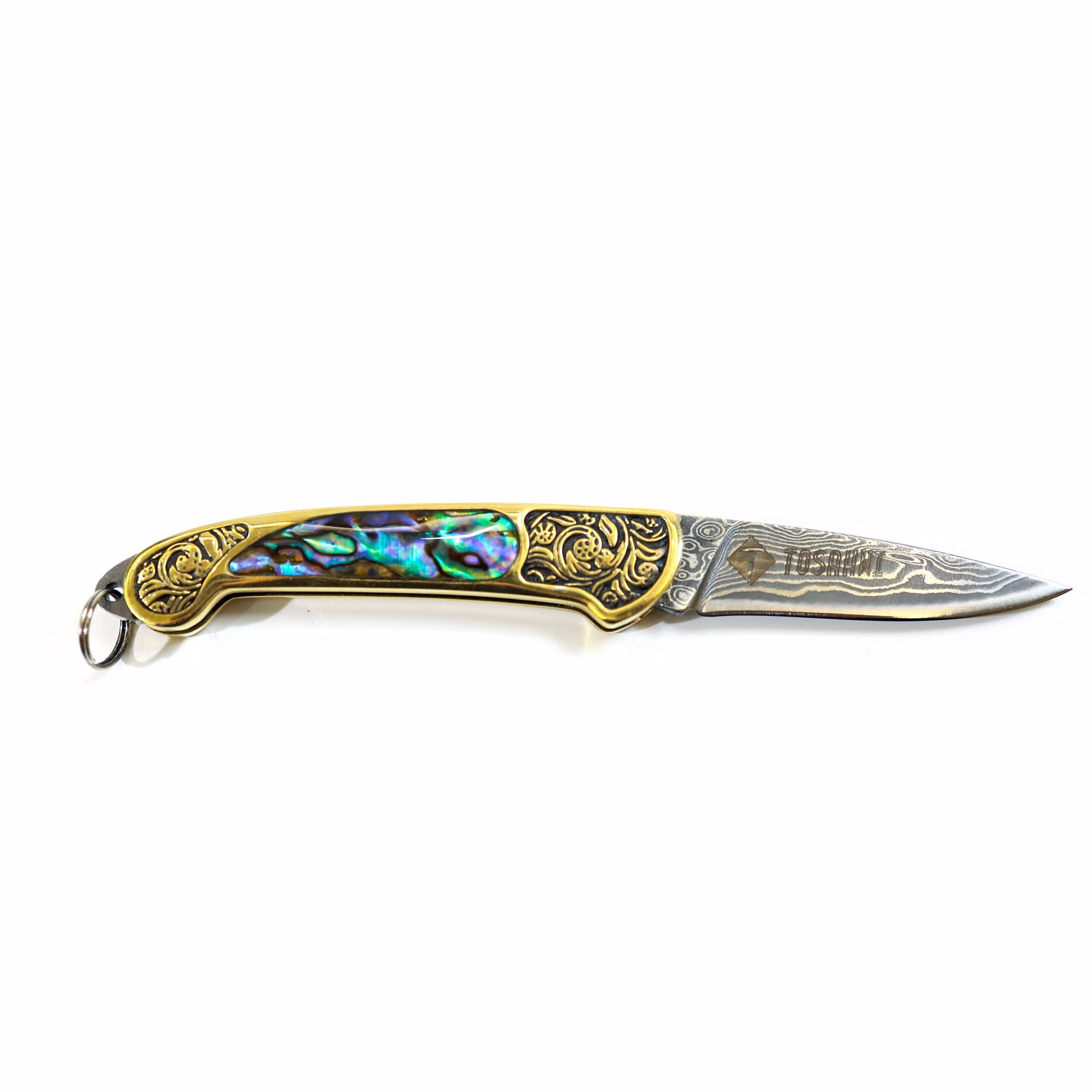 TOSAHWI HANDMADE Colorful shell Damascus Mini Pocket Folding Blades 38g Knife
