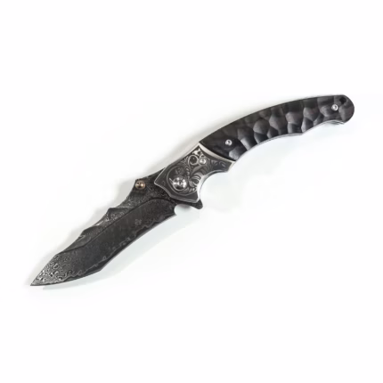 TOSAHWI Damascus Steel Folding Pocket Knife with Floral Engraving and Textured Handle