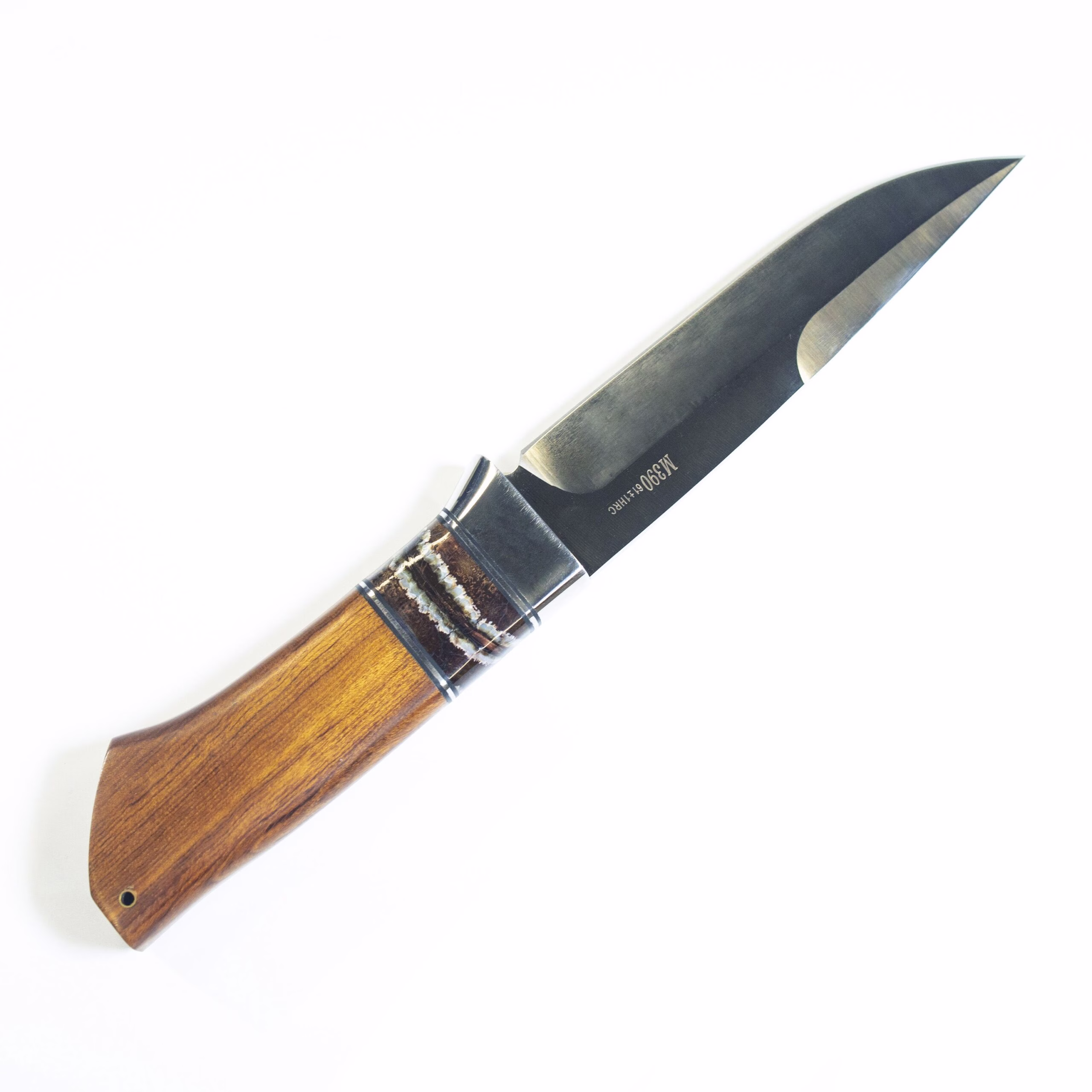 TOSAHWI Handmade M390 Steel Fixed Blade Knife with Desert Handle and Tooth Stone Accent