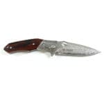 TOSAHWI Handmade Damascus Steel Folding Knife with Engraved Bolster and Rosewood Handle
