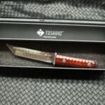 TOSAHWI Handmade Damascus Steel Fixed Blade Knife with Textured Micro-Particle Dalbergia Handle - Image 4