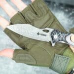 TOSAHWI Handmade Damascus Steel Folding Knife with Purple Ebony Handle - Image 11