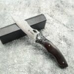TOSAHWI Handmade Damascus Steel Folding Knife with Purple Ebony Handle - Image 6
