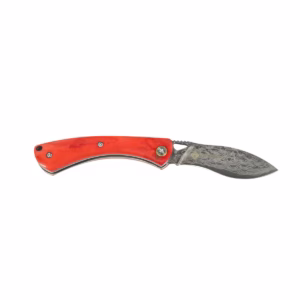 Tosahwi Handmade Damascus Steel Drop Point Pocket Knife With Red Beef Bones Handle