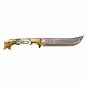 Tosahwi Handcrafted Damascus Steel Bowie Knife with Brass & Abalone Shell Handle – Premium Leather Sheath Included