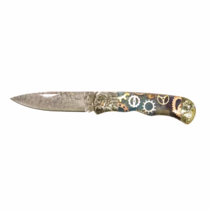 Tosahwi Handmade Steampunk Warrior Damascus Blade Gear Handle Pocket Knife