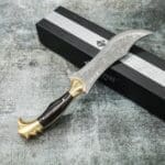 Tosahwi Handmade Vanguard Damascus Curved Bowie Knife with Leather Sheath - Image 4