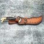Tosahwi Handmade Vanguard Damascus Curved Bowie Knife with Leather Sheath - Image 7