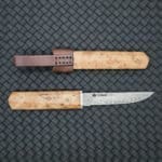 Tosahwi Figured Sycamore Handle Damascus Steel Tanto Knife - Image 5