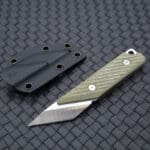Tosahwi Kiridashi 14C28N Steel Mini Fixed Blade Knife With Green Micarta Handle and Kydex Sheath - Image 6