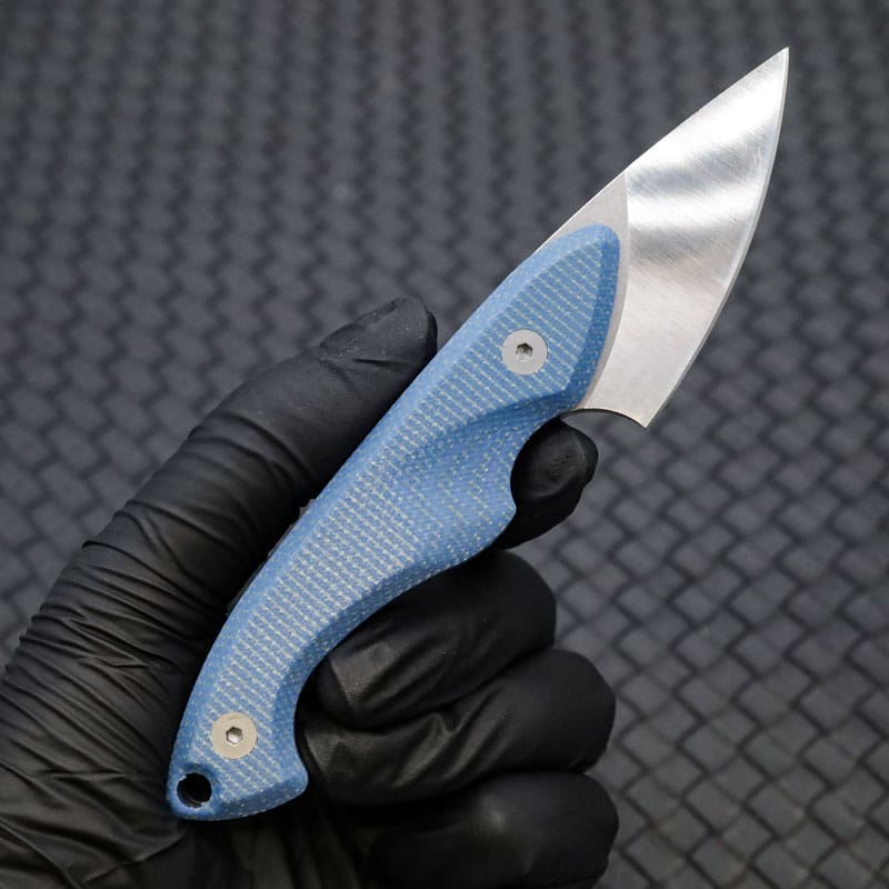 Tosahwi Kiridashi 14C28N Steel Mini Knife With Blue Micarta Handle